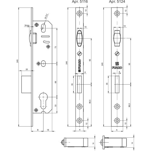 Корпус узкопрофильного замка с роликовой защёлкой 5116-40 CP (хром)