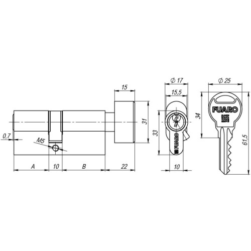 Цилиндровый механизм с вертушкой R302/60 mm (25+10+25) PB латунь 5 кл.