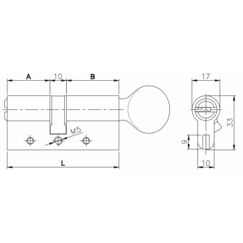 Цилиндровый механизм с вертушкой 164 DBM-E/70 (30+10+30) mm латунь 5 кл.