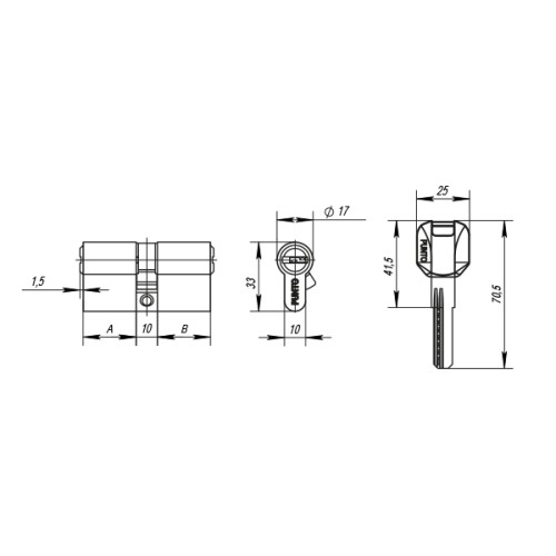 Цилиндровый механизм Z400/80 mm (35+10+35) PB латунь 5 кл.