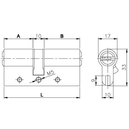 Цилиндровый механизм 164 DBN-E/70 (30+10+30) mm латунь 5 кл.