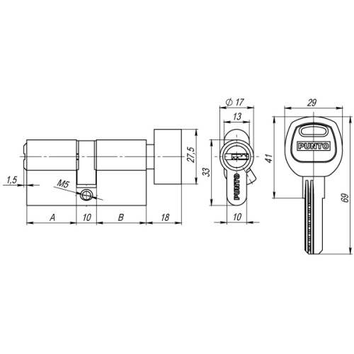 Цилиндровый механизм с вертушкой A202/80 mm (35+10+35) PB латунь 5 кл.
