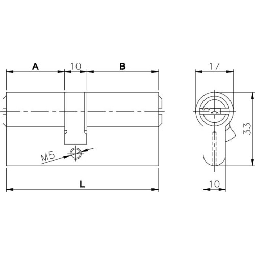 Цилиндровый механизм 164 BN/100 (45+10+45) mm латунь 5 кл.